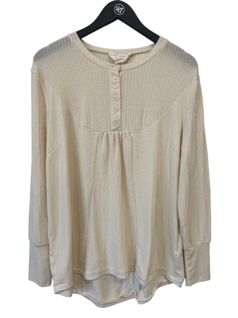 Evys Tree The Kiera Top Medium Waffle Knit Button Up Long Sleeve Beige Neutral